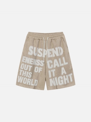 Short Aelfric Eden Blurry Letter Print Daim Vert | GVO-33095970